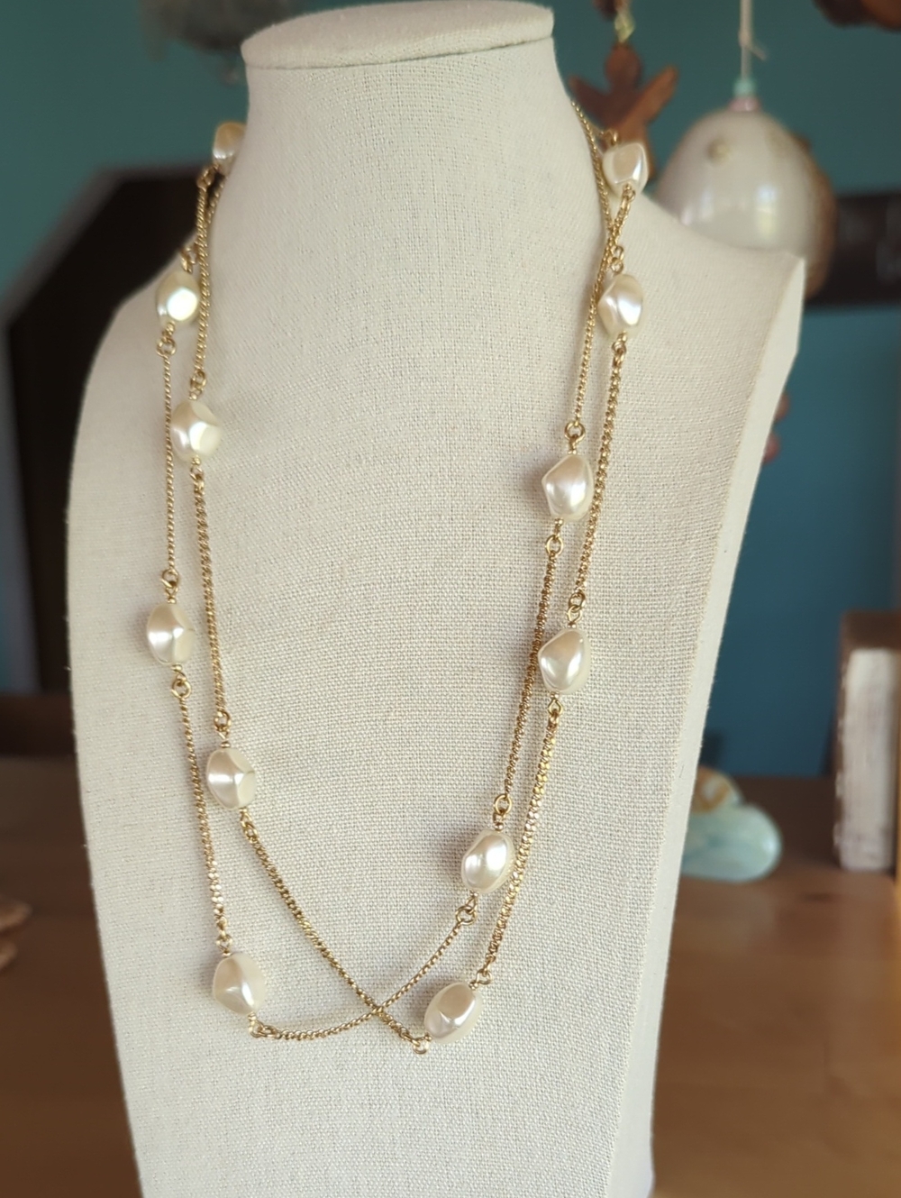 Charter Club Gold-Tone Faux Pearl Station Necklace, 42"-44" Adjustable - Picture 12 of 13